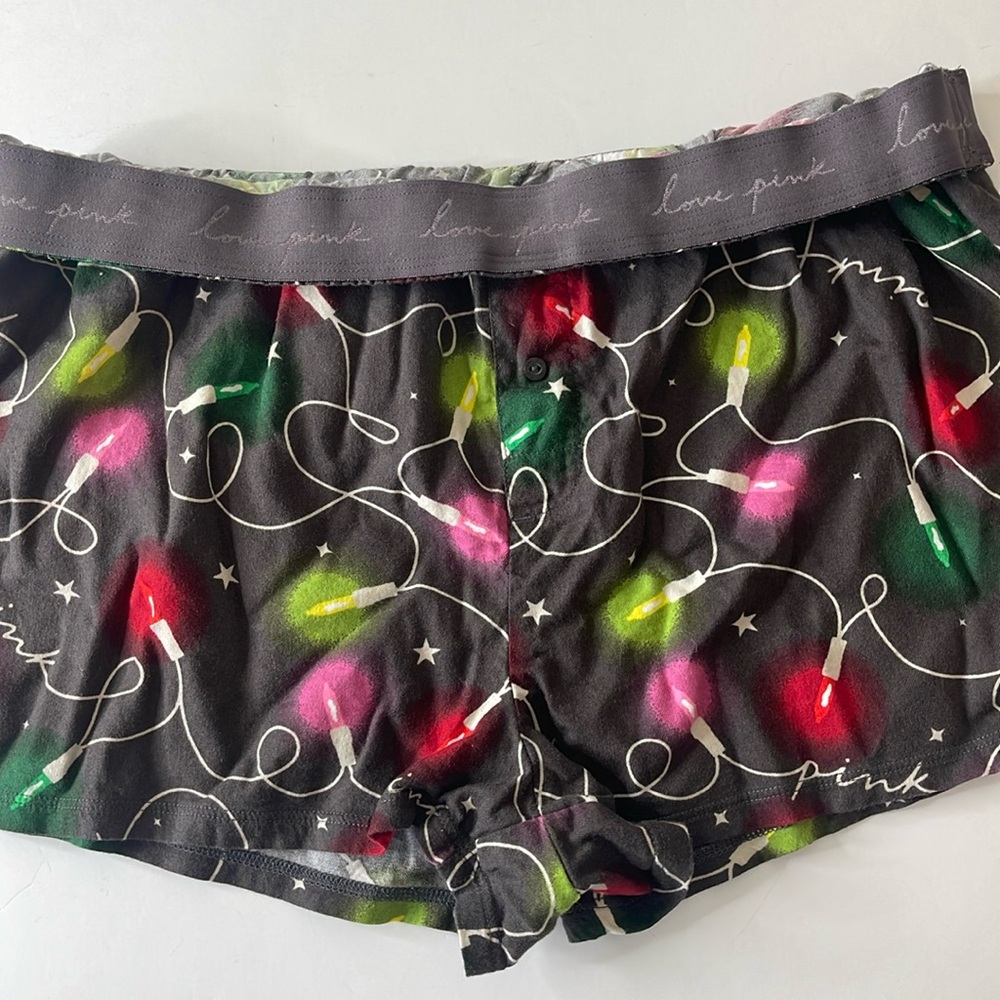 PINK Victoria’s Secret Sleep Boxer Shorts Christmas Lights Medium